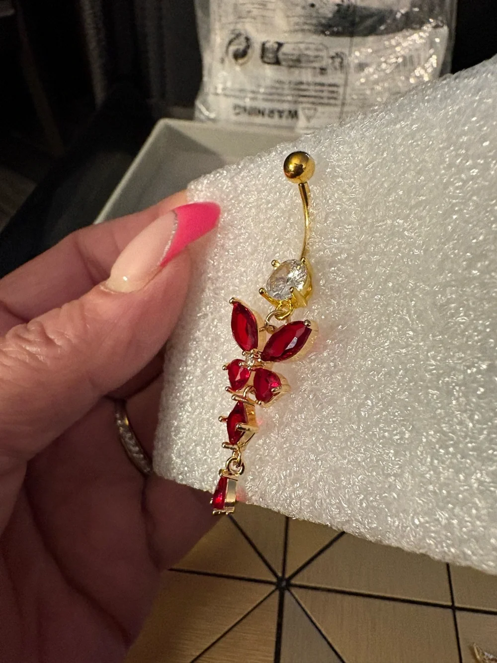 Belly Ring-Dangling Red Butterfly Belly Ring 14G Stainless Steel